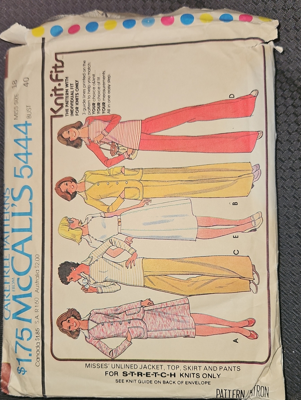 McCall's Knit-Fit Women's Jacket Top Skirt & Pants Pattern - Cream, Yellow, Pink